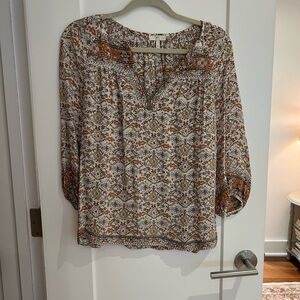 Joie Cream Tunic Top with Rust and Brown Paisley Print
